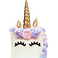Cake Topper- AIEX Oro Hecho a Mano Feliz Cumpleaños Pastel Decoración-Cumpleaños Cake toppers- Linda Unicornio Cuerno…